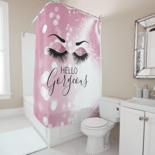 Hello Gorgeous Pink Glitter Eyes Shower Curtain