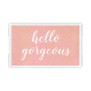 Hello Gorgeous Pink Gold Confetti Acrylic Tray