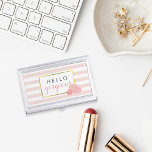 Hello Gorgeous | Pink Stripe & Blush Peony Business Card Holder<br><div class="desc">Hello gorgeous! This sleek and feminine business card holder features a delicate pink stripe background, faux gold border, and a group of peonies in pretty blush tones. Coordinates with our Pink Stripe & Blush Peony invitation suites, office supplies, home goods and accessories -- matching business cards available in both regular...</div>