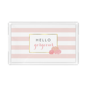 Hello Gorgeous Pink Stripe & Blush Peony Tray