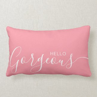 Hello Gorgeous Pink White Minimalist  Lumbar Pillow