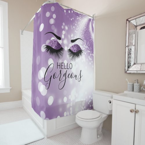 Hello Gorgeous Purple Glitter Eyes Shower Curtain