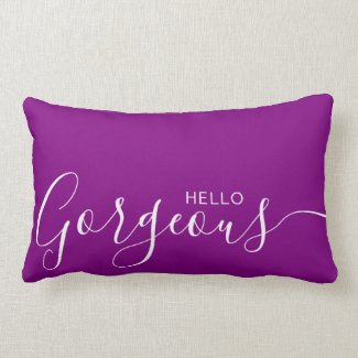 Hello Gorgeous Purple White Minimalist  Lumbar Pillow
