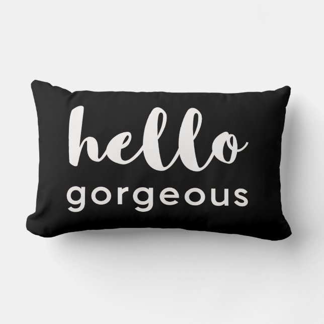 Hello Gorgeous Reversible White Black Design Lumbar Pillow (Front)