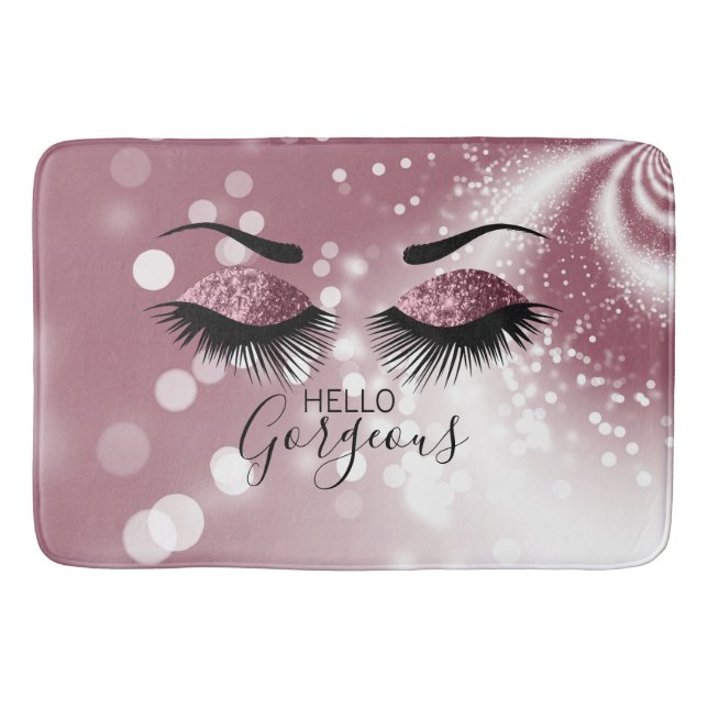 Hello Gorgeous  - Rose Glitter Eyes  Bath Mat (Front)