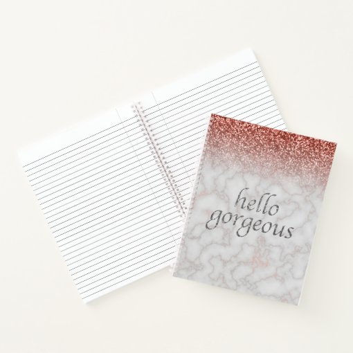 Hello Rose Gold Marble Ombre Glitter Glam Notebook Zazzle