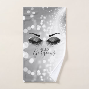 Hello Gorgeous Silver Glitter Eyes Bath Towel Set