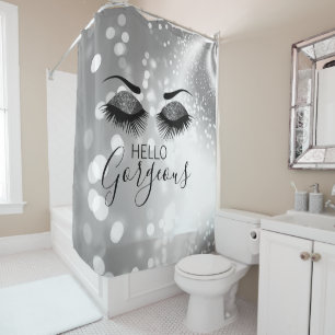 Hello Gorgeous Silver Glitter Eyes Shower Curtain
