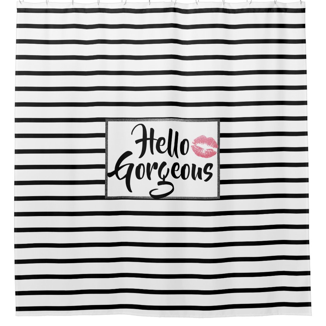 Hello Striped Shower Curtain Zazzle