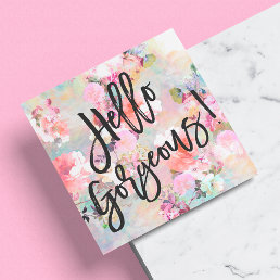 Hello Gorgeous typography floral watercolor Square Business Card