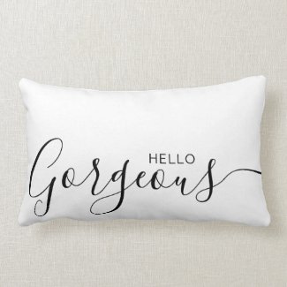 Hello Gorgeous White Black Minimalist Lumbar Pillow