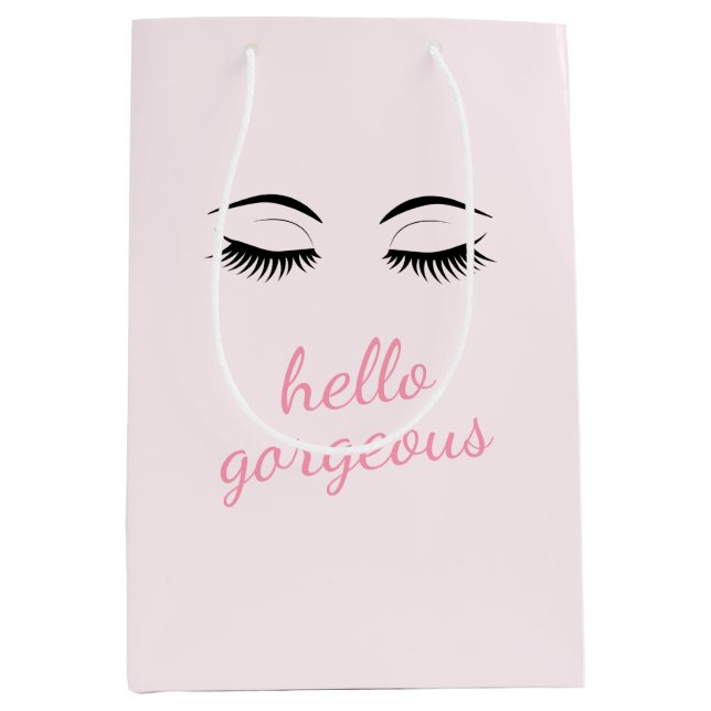 Hello Gorgeous with Pretty Eyelashes Glam Pink Medium Gift Bag (Front)