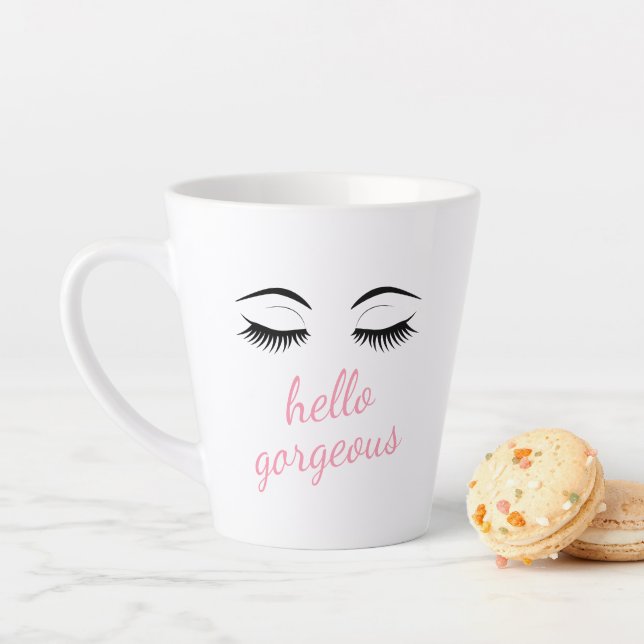 Hello Gorgeous with Pretty Eyelashes Glamorous Latte Mug (In Situ)