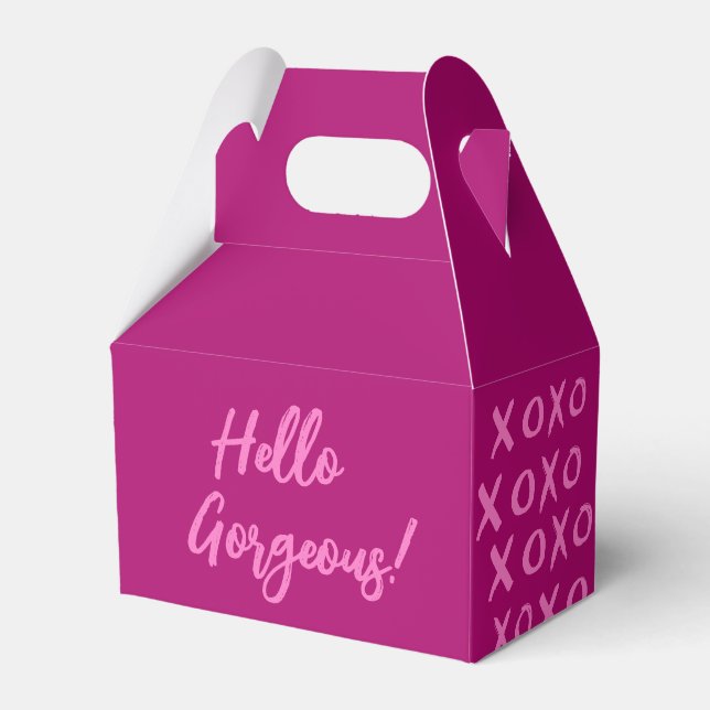 Hello Gorgeous! XOXO magenta pink Cute Favor Boxes (Front Side)