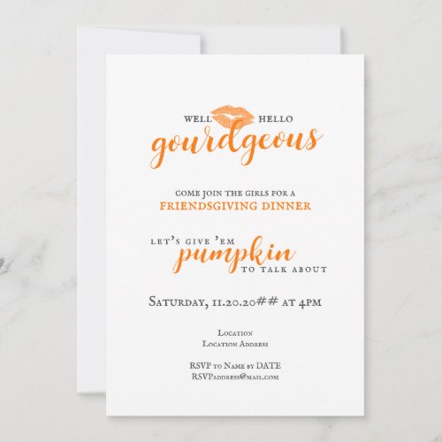 Hello Gourdgeous Ladies Friendsgiving Thanksgiving Invitation