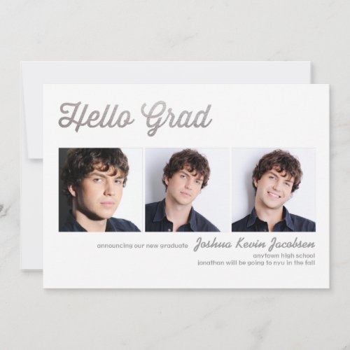 Hello Grad Silver Foil 3 Photo Graduation Invitation