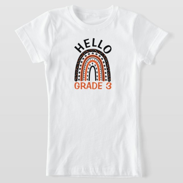 Hello Grade 3 Halloween boho rainbow pumpkin T-Shirt (Laydown)