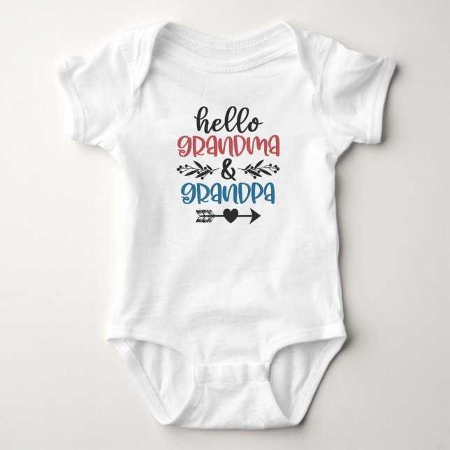 Hello Grandma and Grandpa Pregnancy Announcement Baby Bodysuit (Front)