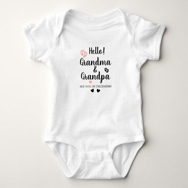 Hello Grandma and Grandpa Pregnancy Reveal  Baby Bodysuit (Front)