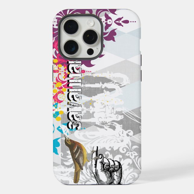Hello Gray and Blue Linen Pattern iPhone 6 Plus Case (Back)