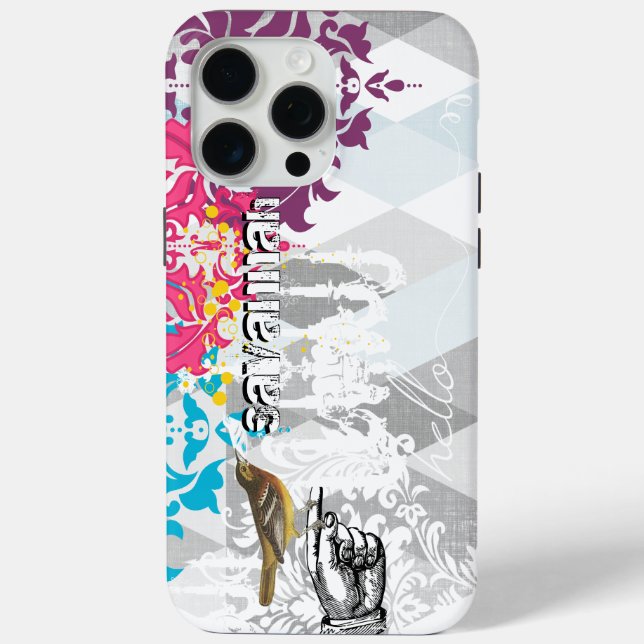 Hello Gray and Blue Linen Pattern iPhone 6 Plus Case-Mate iPhone Case (Back)