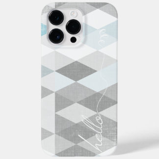 Hello Gray and Blue Linen Pattern iPhone Case-Mate iPhone 14 Pro Max Case