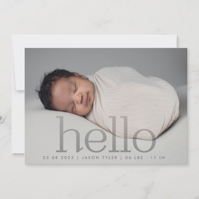 hello gray fade modern simple minimalistic photo announcement (Front)