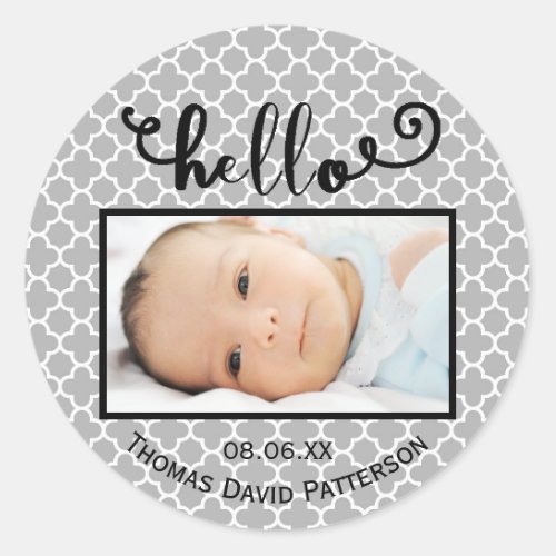 hello gray patternphoto _ Circle Sticker