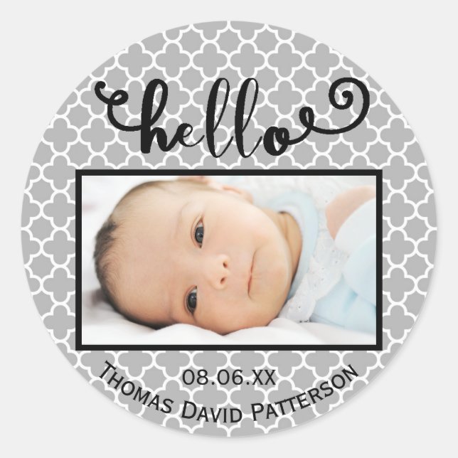 hello gray pattern/photo - Circle Sticker (Front)