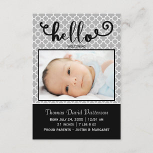 hello gray photo - 3x5 Birth Announcement