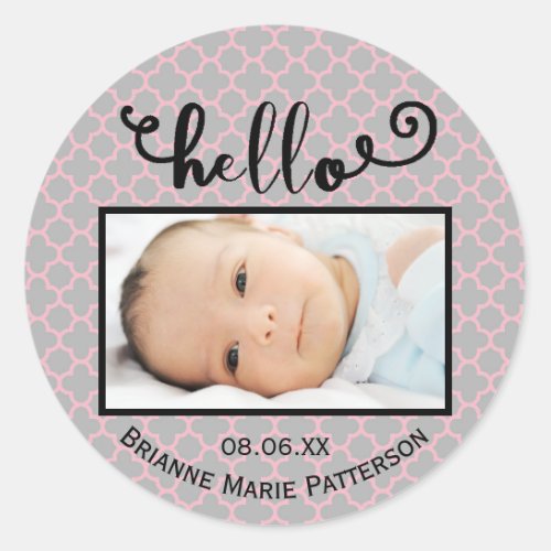 hello gray pinkphoto _ Circle Sticker