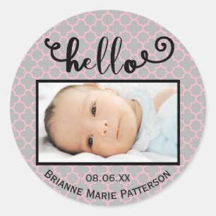 hello gray pink/photo - Circle Sticker