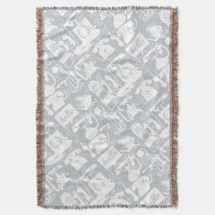 Hello Gray White Vintage Telephone Pattern Throw Blanket