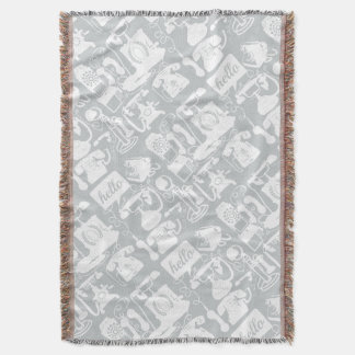 Hello Gray White Vintage Telephone Pattern Throw Blanket