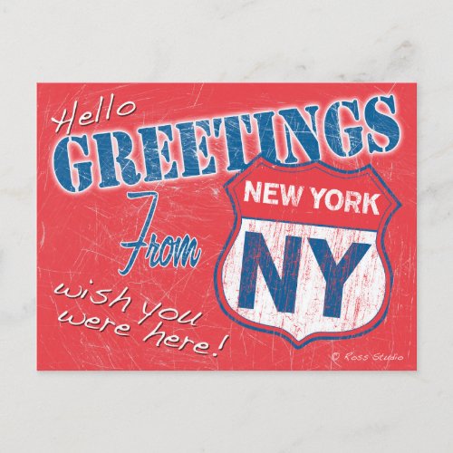 Hello Greetings From New York NY Retro Postcard