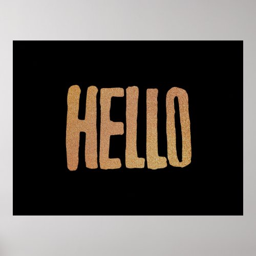 Hello greetings in gold poster