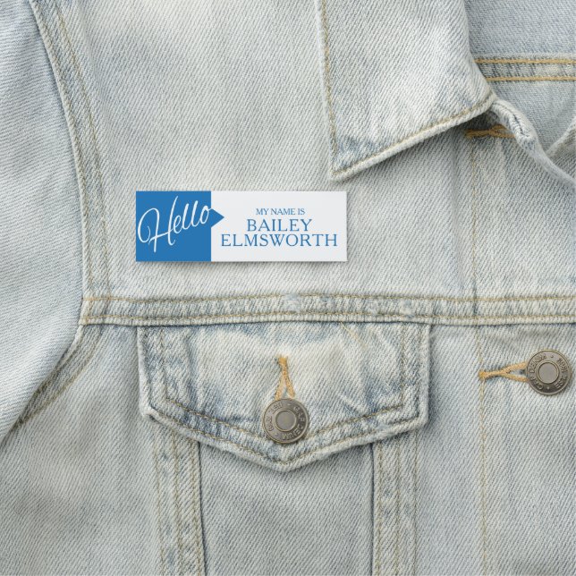 Hello greetings introduction blue custom name tag (In Situ)