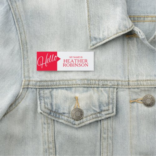 Hello greetings introduction red custom name tag