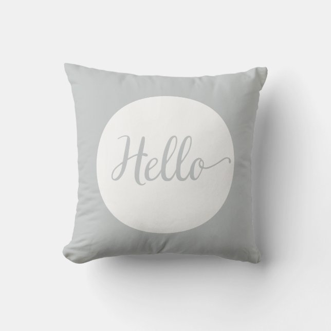 Hello Grey Gray White Reversible Throw Pillow (Front)