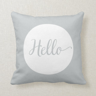Hello Grey Gray White Reversible Throw Pillow