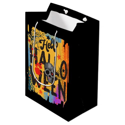 Hello Halloween Colorful Spooky Skull Spiderweb Medium Gift Bag