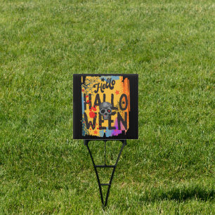 Hello Halloween Fun Colorful Spooky Skull Sign