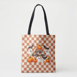 Hello Halloween Ghosts & Pumpkins Tote Bag