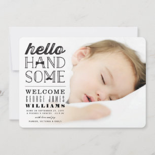 Hello Handsome Baby Boy Photo Birth Announcement