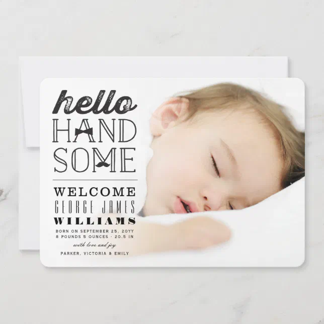 Hello Handsome Baby Boy Photo Birth Announcement Zazzle