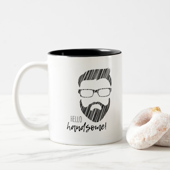 Hello Handsome Hipster Two-Tone Mug (With Donut)