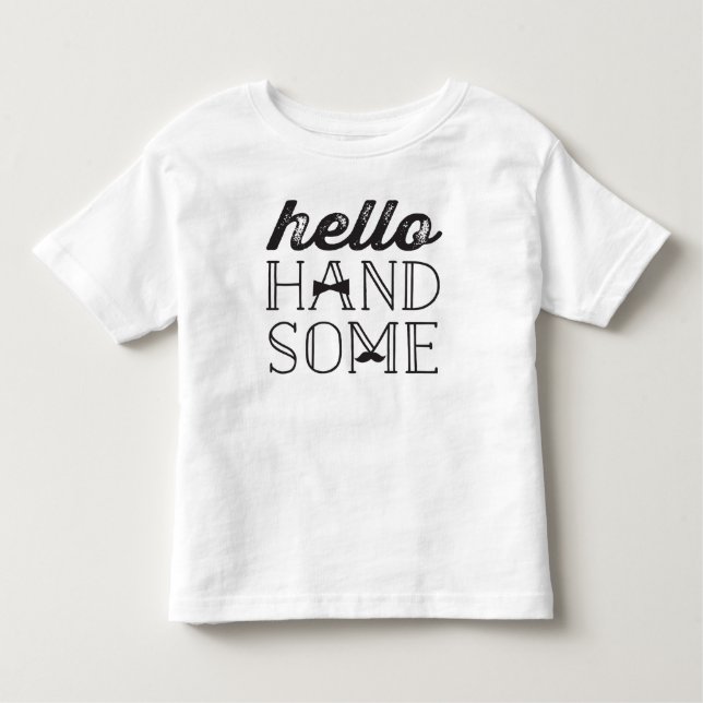 Hello Handsome - Mustache & Bow Tie Little Man Boy Toddler T-shirt (Front)