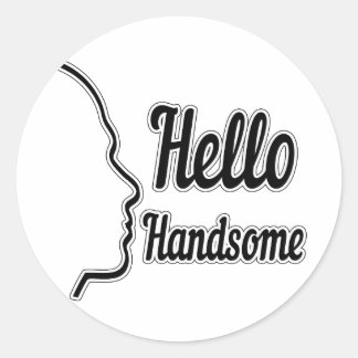 Hello Handsome Profile Face Drawing Typography Classic Round Sticker