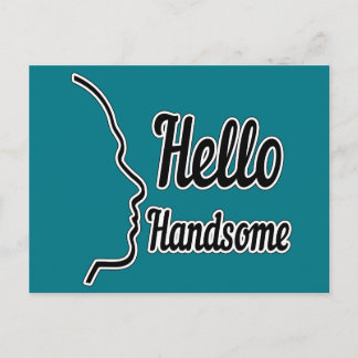 Hello Handsome Profile Face Drawing Typography Postcard
