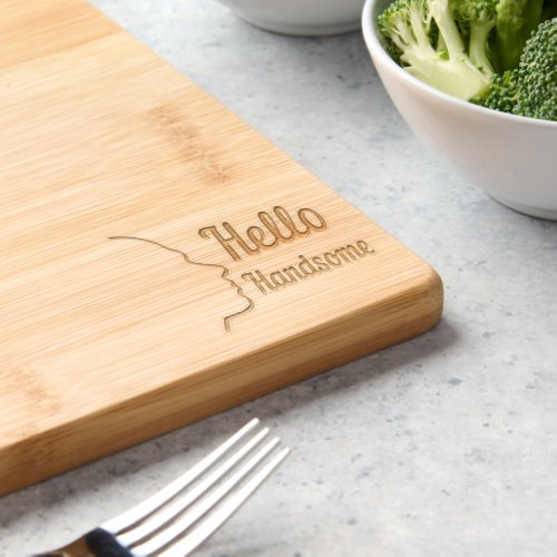 Hello Handsome Profile Face Typography Corner Wood Cutting Board